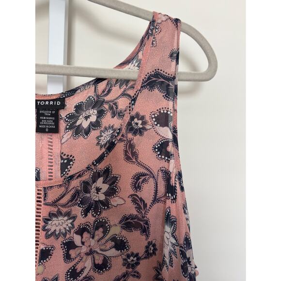 Torrid Sheer Lace Tiered Babydoll Tunic Tank Top Pink/Black Boho Women's Size 0 - Picture 2 of 7